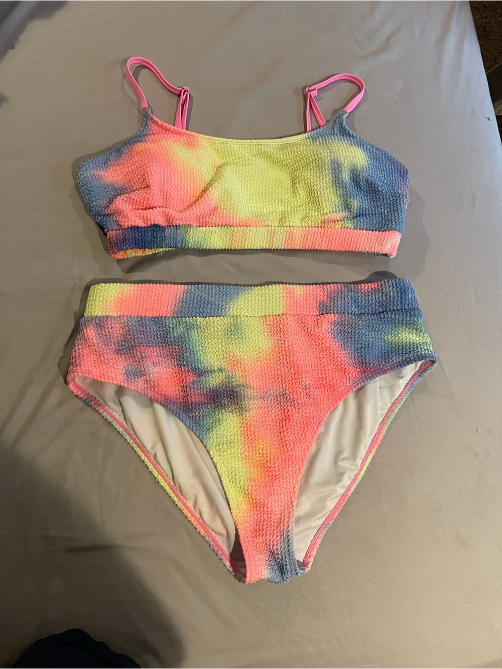 Women’s Tie-Dye Ribbed Two-Piece Swim Set - Pink, Yellow & Blue